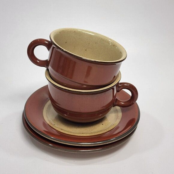 Set of 2 - Mikasa Bob Van Allen Teacup & Saucer Burgundy P1101 Japan - Picture 1 of 7